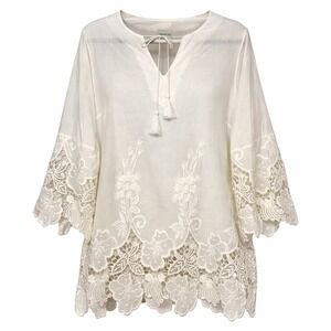 Bedford Fair Romantic Boho Tunic Top Womens Size M Ethereal Prairie Whimsical